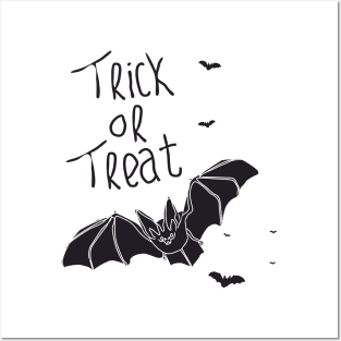 monochrome cute bat silhouette for halloween Posters and Art